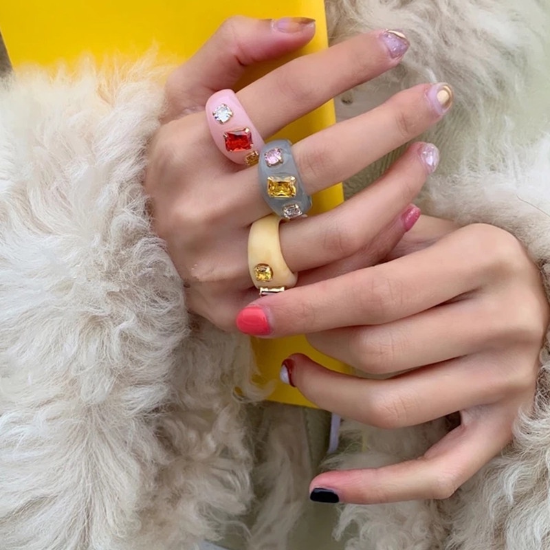 [ACKER] Retro Style Resin Acrylic Cincin Zirkon Untuk Wanita / Pria