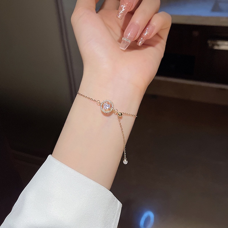 Gelang Tangan Rantai Liontin Hati Hias Kristal Zircon Mewah Untuk Wanita