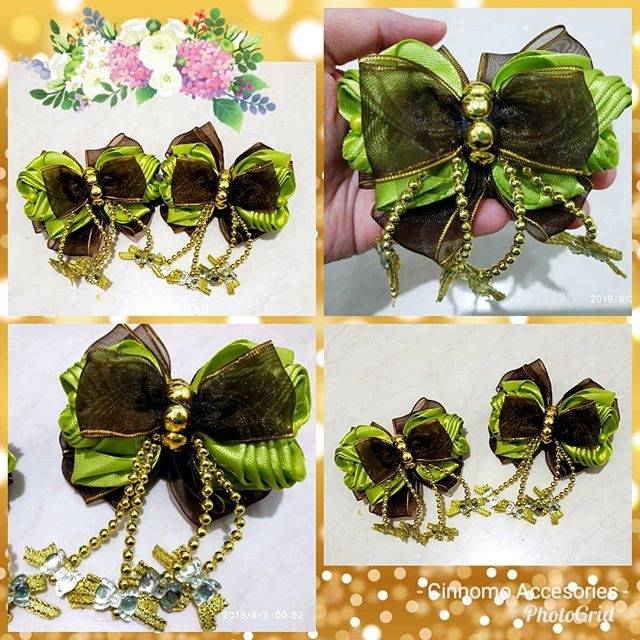 Pita Rambut / Jepit Rambut Anak Hijau Coklat Emas