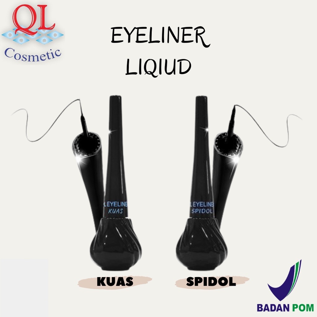 QL Cosmetic Waterproof Liquid Eyeliner 8ml Spidol Kuas Black BPOM (KIM)