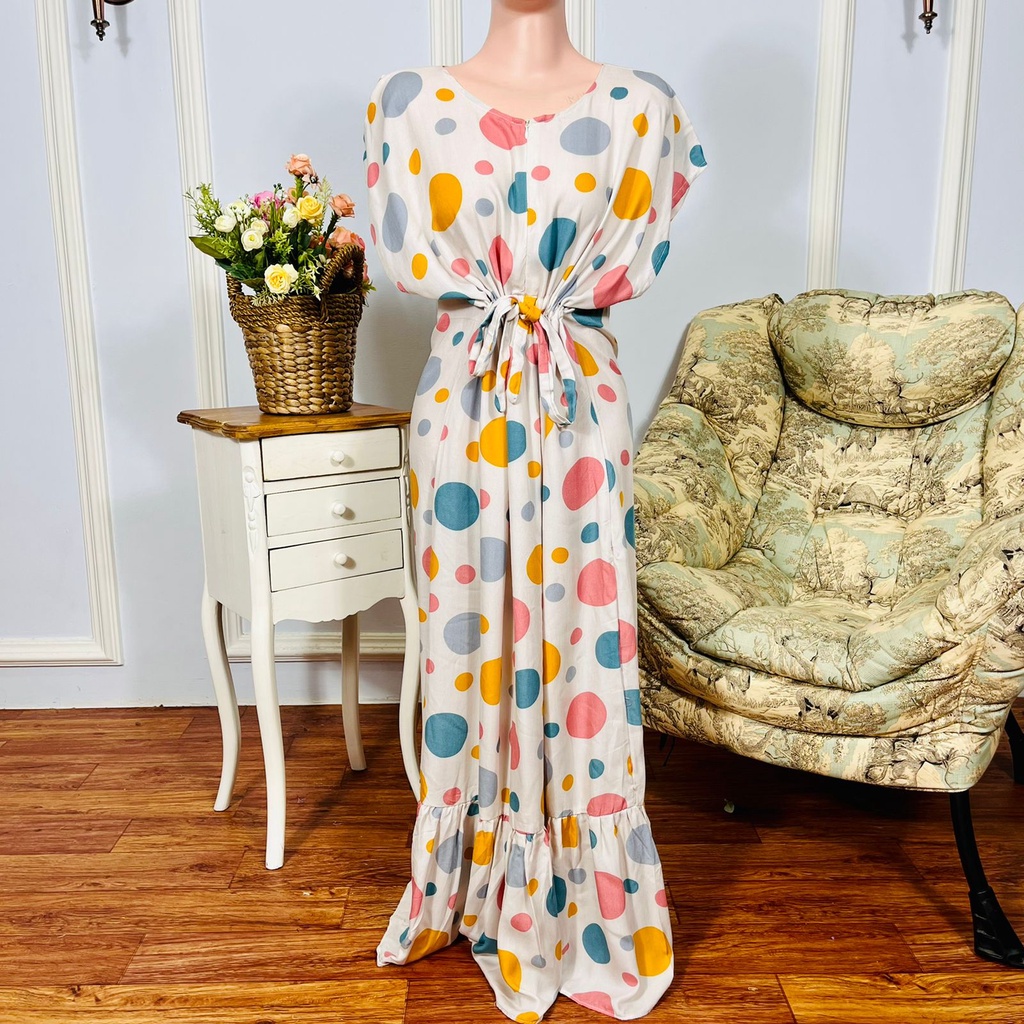 Daster Semata kaki Rayon Manohara Ruffle Busui Panjang Semata Kaki LD 120 Long Dress kekinian - Longdress semata kaki-Polkadot Warna