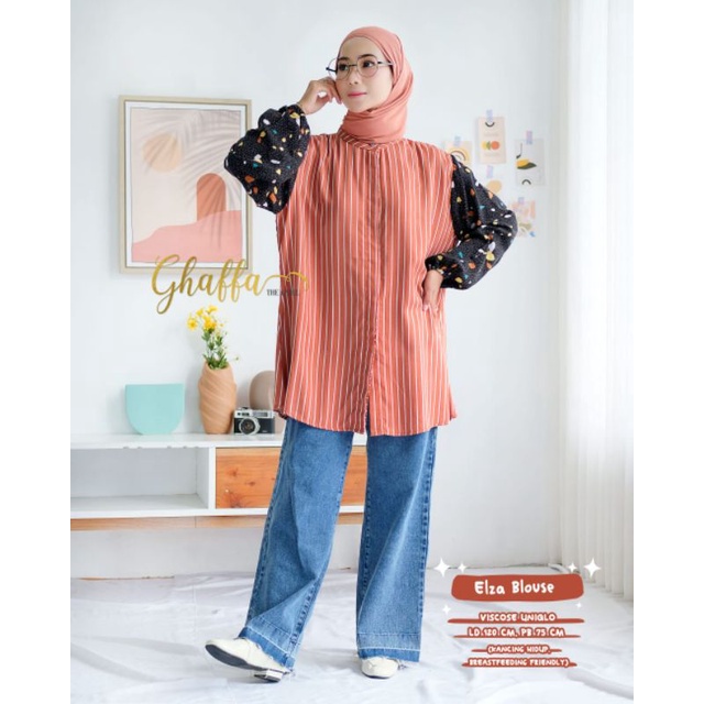 Blouse warna motif salur / Elza blouse by ghaffa the label / blouse wanita modern