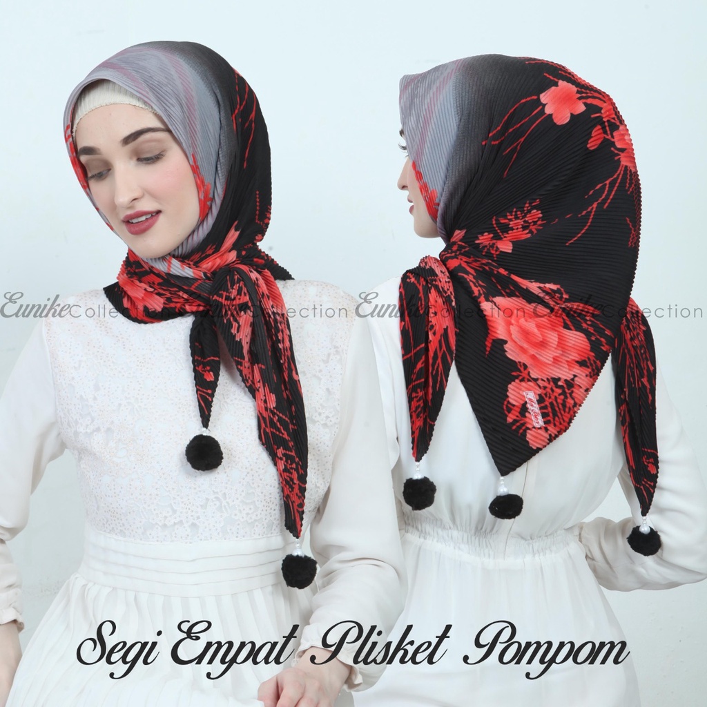 Jilbab Segiempat Segi Empat Plisket Jambul Pompom Berbagai Bahan Maxmara Voal Square BY ATHIRTEXTILE