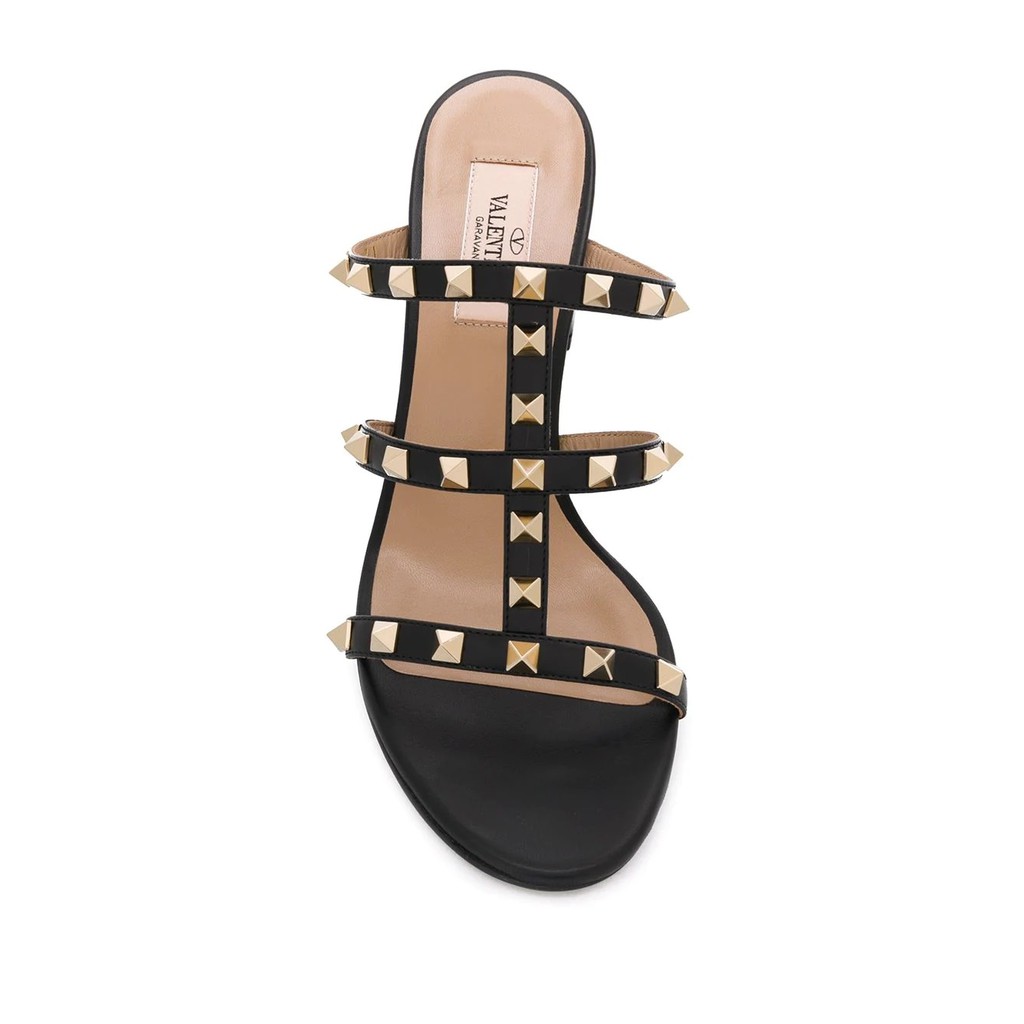 Valentino Rockstud 6cm Chunky Mules Sandal Black 100% Authentic