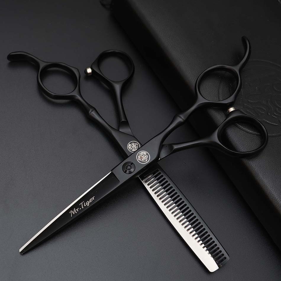 Bisa COD Set Gunting Rambut Professional Barber Hairdressing Scissors 6 Inch 2 PCS with Razor Comb + Hair Knife - MrTiger 440C