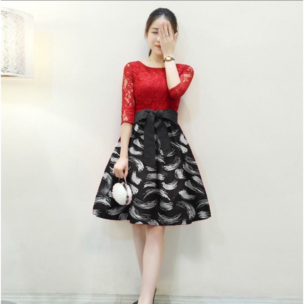 FWG - DRESS DALI ABSTRAK / DRESS BRUKAT WANITA / DRESS NATAL / DRESS / DRESS WANITA TERBARU / MINIDRESS
