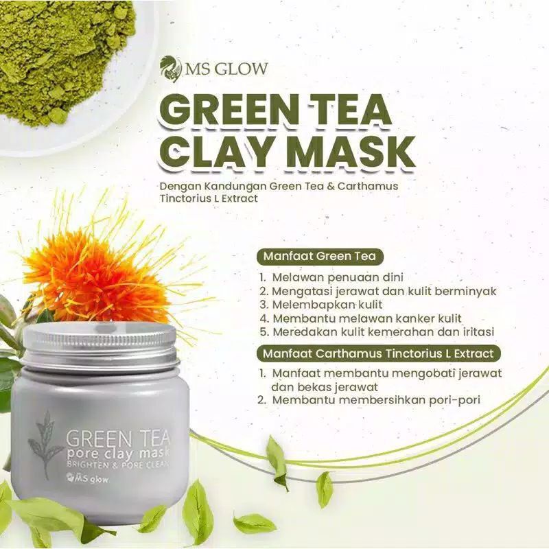 MASKER MS GLOW/CLAY MASK MS GLOW/CHARCOAL CLAY MASK/GREEN TEA CLAY MASK MS GLOW MASKER WAJAH