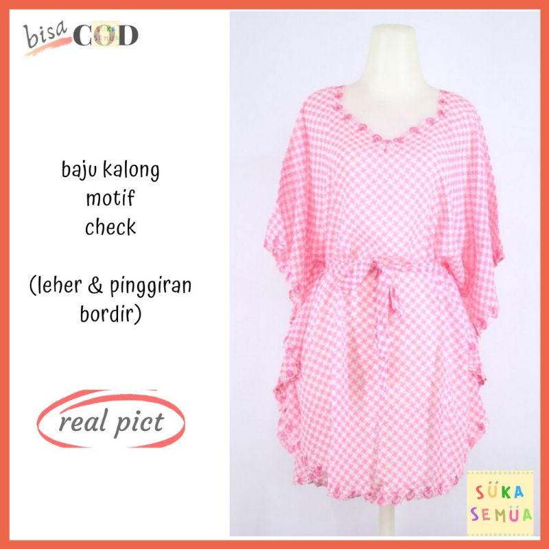 Baju Atasan Wanita / Blus Kalong Bordir Eksklusif (Check) / Kelelawar Batwing Sifon Fashion Blouse -