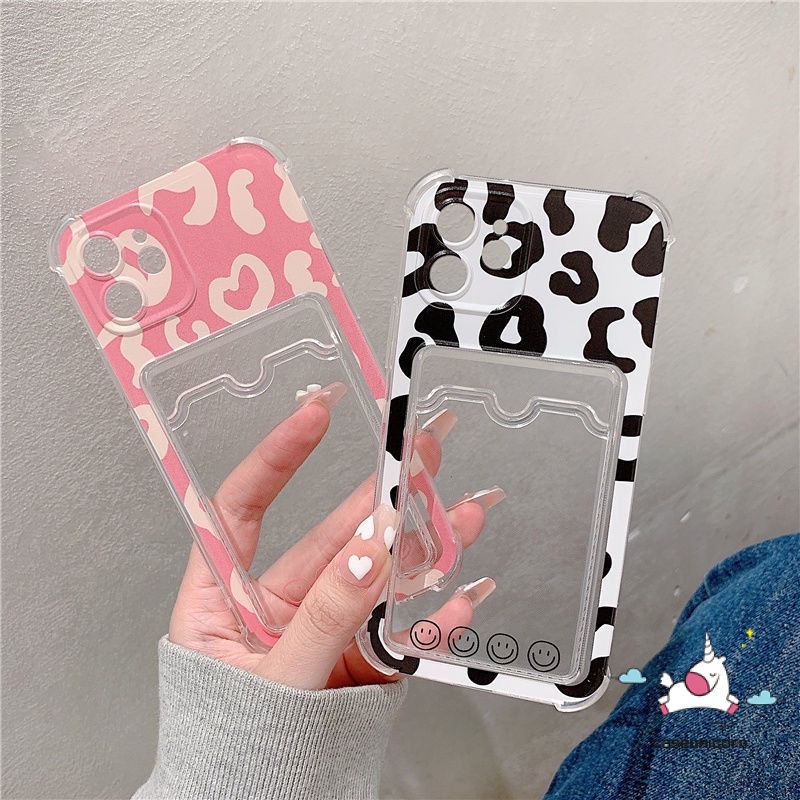 Tas Kartu Transparan Couple Case Oppo A96 A15 A5 A9 2020 A55 A95 A16 A5s A15S A76 A11k A12 A36 A54 A74 A35 A7 Reno8 6 7 5G A11 Fashion Leopard Soft Dompet Slot Case Full Cover