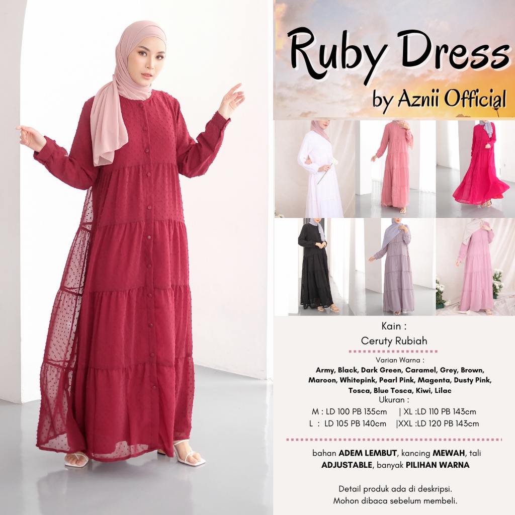 RUBY DRESS PINK SERIES | Gamis Pesta Brand Lokal Kekinian Mewah Bahan Ceruty Busui Firendly