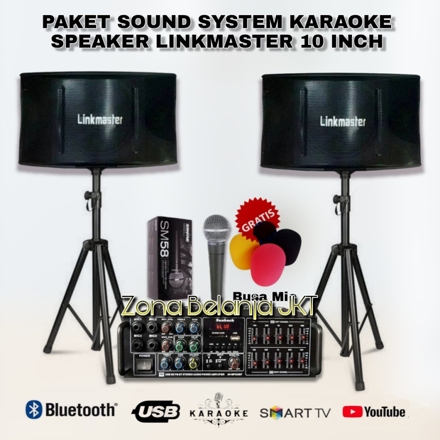 PAKET KARAOKE HEMAT SPEAKER  LINKMASTER  10 INCH AMPLI USB BLUETOOTH MIC KARAOKE RUMAHAN SIAP PAKAI TERMURAH BERKUALITAS (L-1)