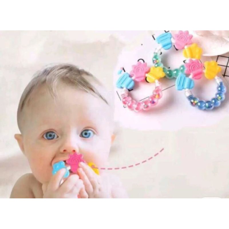 Mainan Rattle Genggam Bayi Gigitan Empeng Buah Plastik dengan Teether Gigitan Kerincing Kerincingan