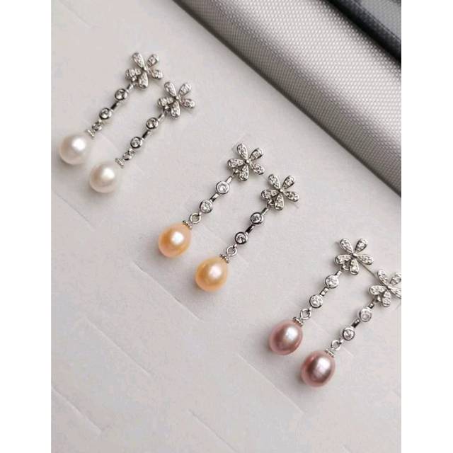 Anting mutiara air tawar lombok asli rangka silver