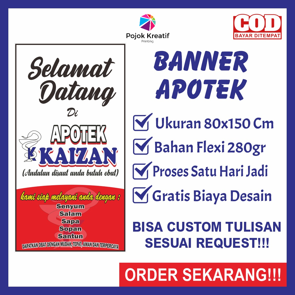 Banner Bener Baner Spanduk Sepanduk Backdrop Plang Promosi Toko Apotek Apotik Ukuran 80x150cm 1 Satu