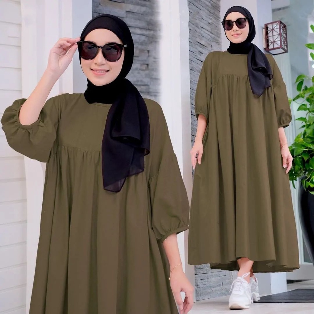 Best Seller - Vania Midi Dress Bahan Shakila Premium / Gamis Wanita Terbaru 2022 Kekinian / Midi Dre