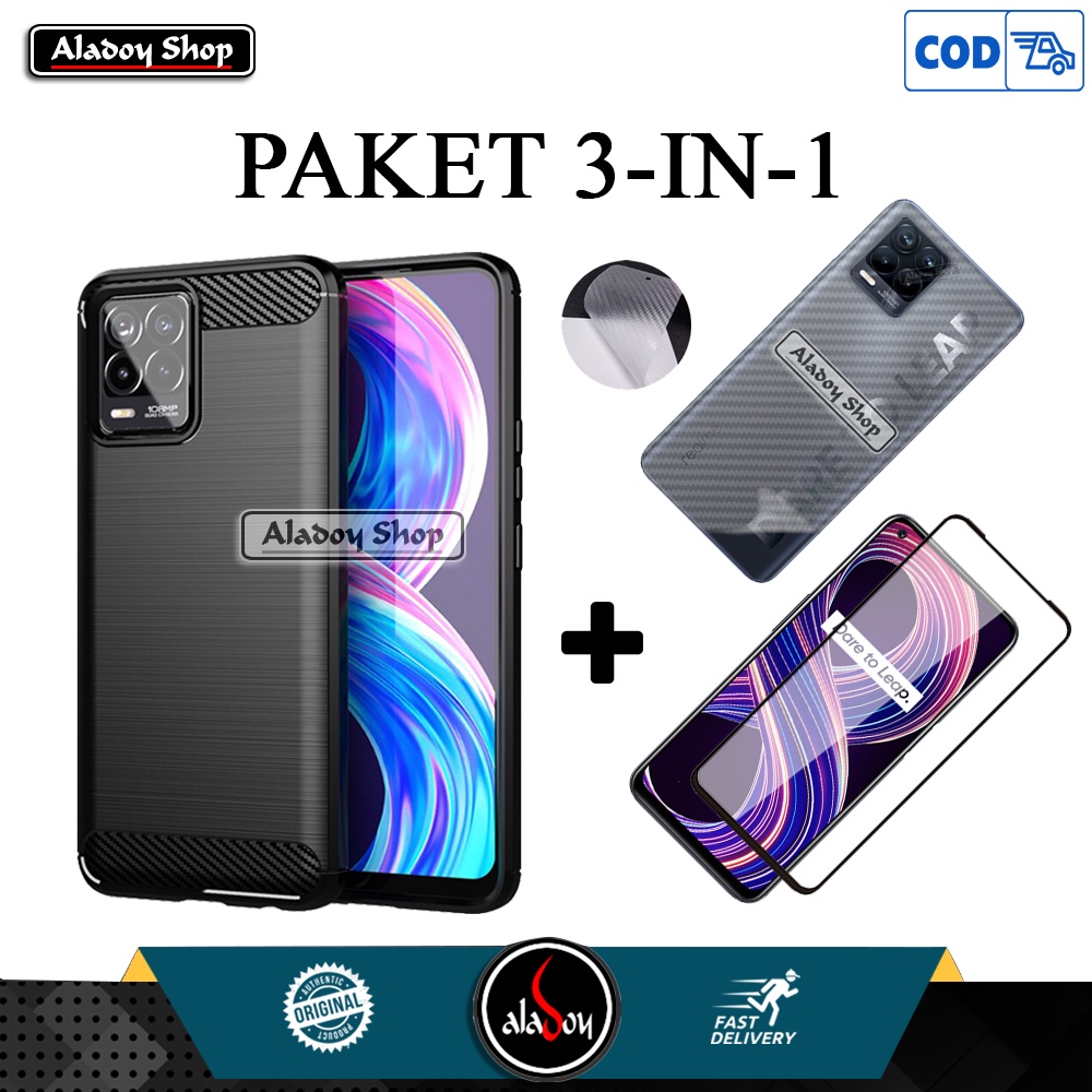 Case Realme 8 4G / Realme 8 Pro Casing + Tempered Glass Layar + Skin Carbon