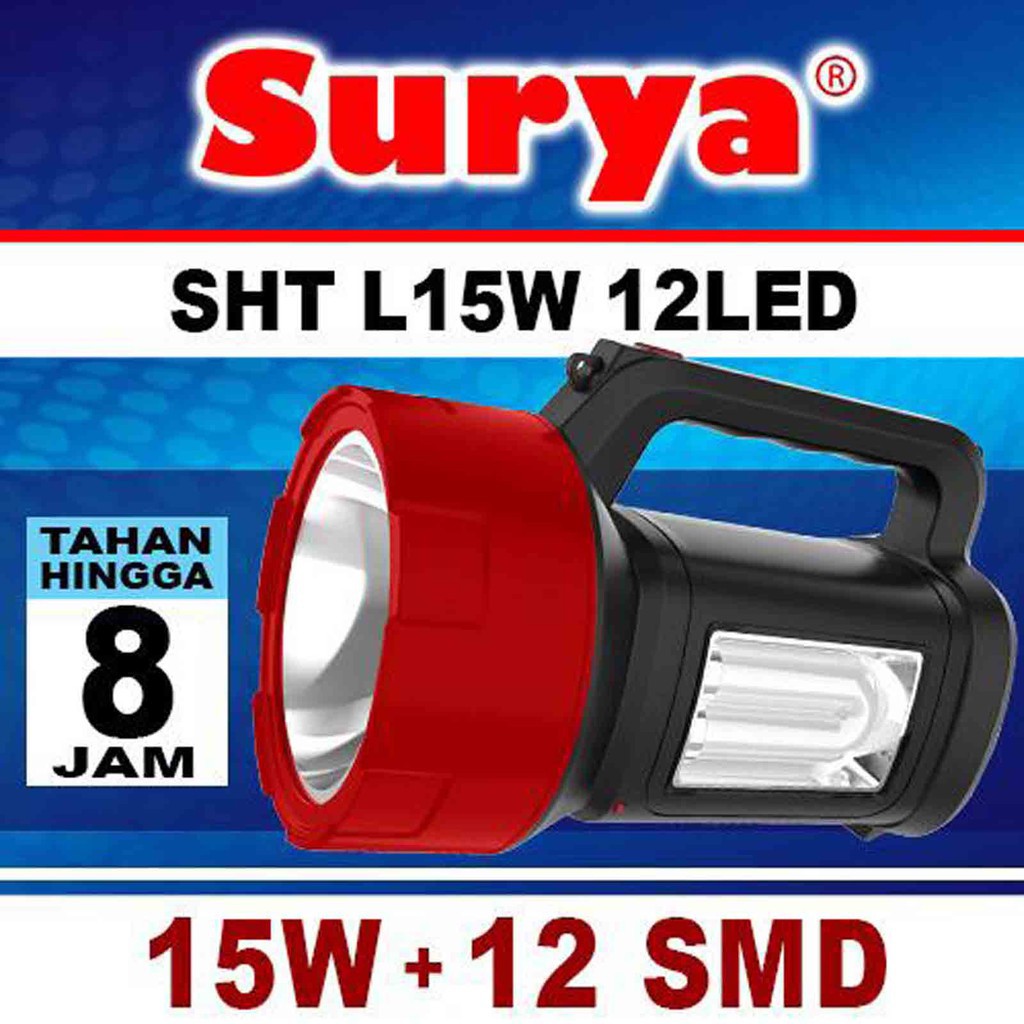 Surya Senter LED Super Terang 2in1 SHT L15W + Light SMD 12 LED 1500 Meter Rechargeable 8 Hours