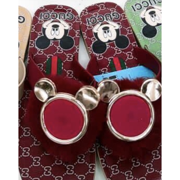 Sandal Jepit Wanita Bulu Kepala Mickey halus Empuk Cantik Lucu Premium MGR Mokaya Balance (2109) / Size 36-40