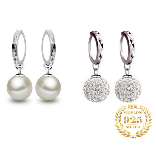 925 Sterling Perak Perempuan Anting-Anting Mutiara Putri Bola Anting-Anting Fashion Ornamen