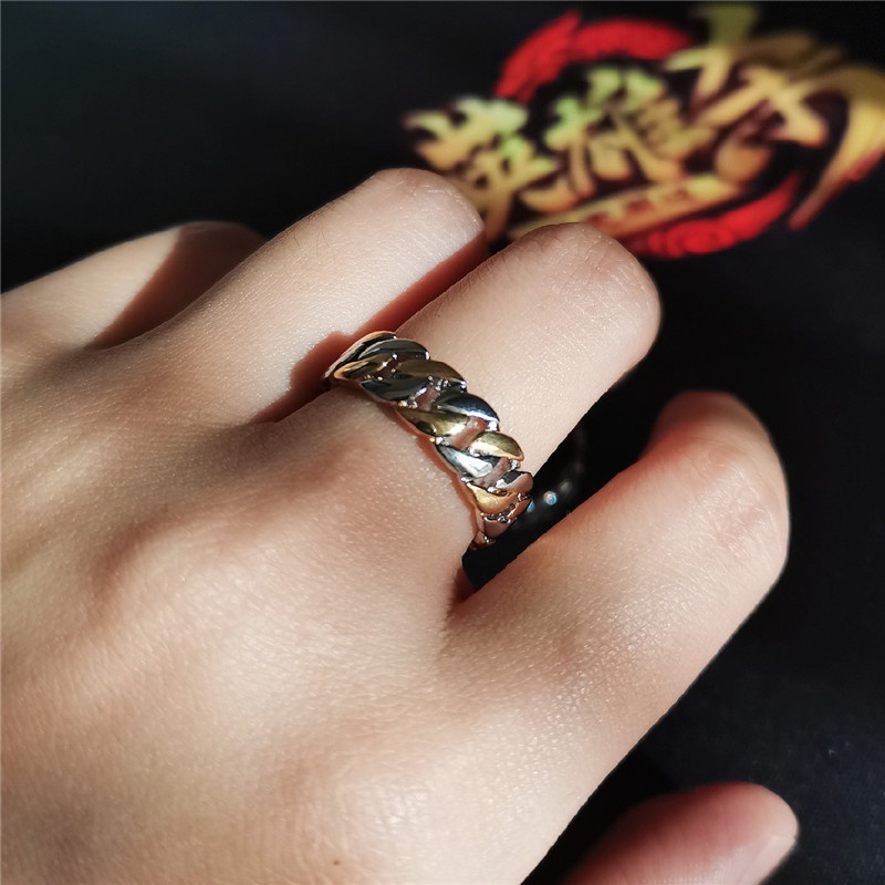 Cincin Baja Titanium Sederhana Fashion Pria dan Wanita Cincin Rantai Kuba