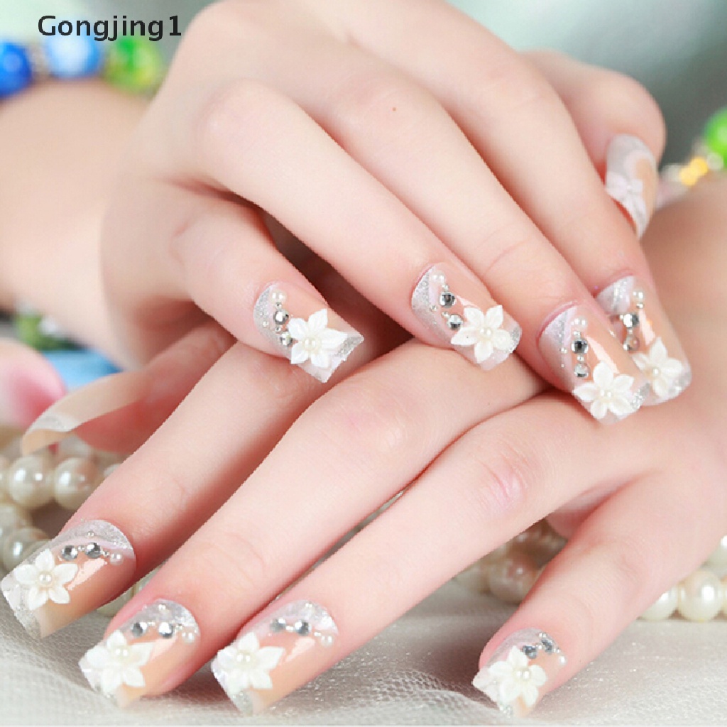 Gongjing1 24Pcs Kuku Palsu Full Cover Bahan Akrilik Untuk Nail Art Diy