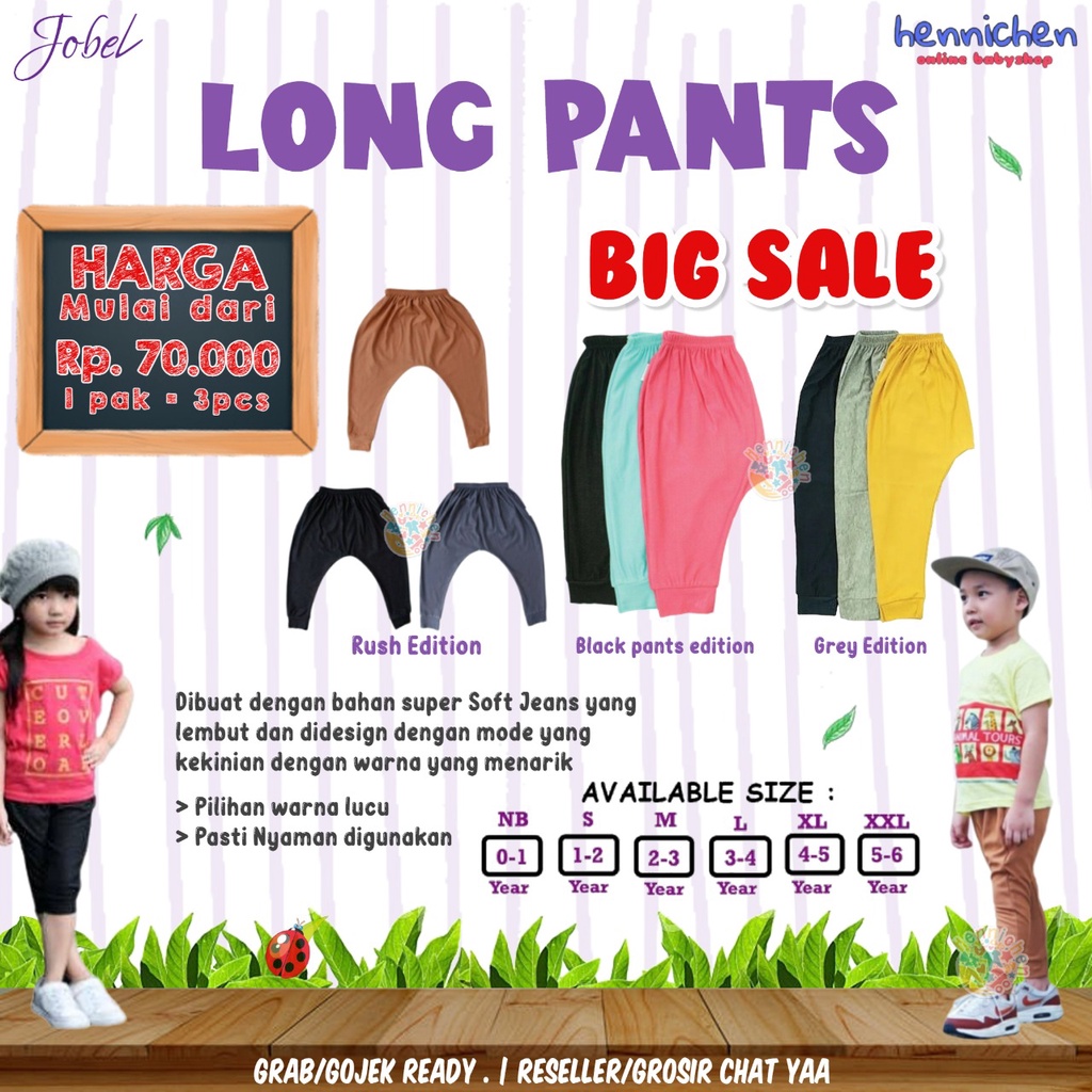 PROMO CUCI GUDANG 3 PCS JOBEL SOFT JEANS LONGPANTS GREY EDITION /RUSH EDITION / 3/4 BLACK EDITION isi  3 PCS