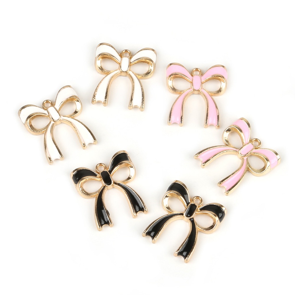 Lovely Sweet 10pcs/lot Pink/White/Black Enamel Alloy Bow Charm Pendant for Women Girls DIY Jewelry Findings Making Size 17x20mm