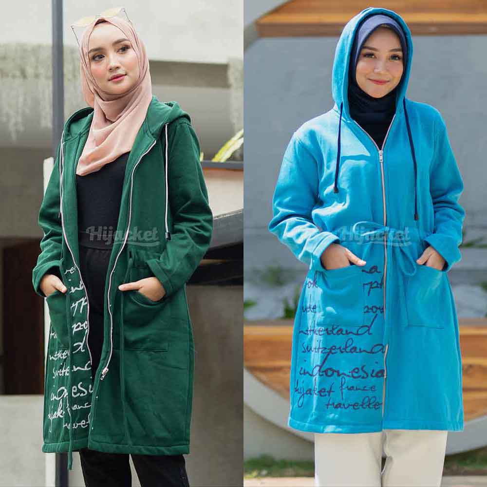 Jaket Jacket Panjang Wanita Cewek Hoodie Muslimah Hijaber Remaja Dewasa Terbaru Kekinian Hijacket UB-2