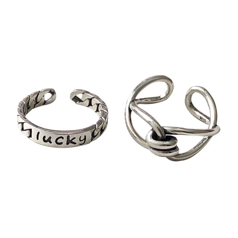 Murah❤️2 Pcs/Set Sepasang Cincin Retro Korea Terbuka Fashion  Finger Vintage Ring Pembukaan Yang Dapat Disesuaikan Wanita Pria Perhiasan Aksesoris Ready Stock