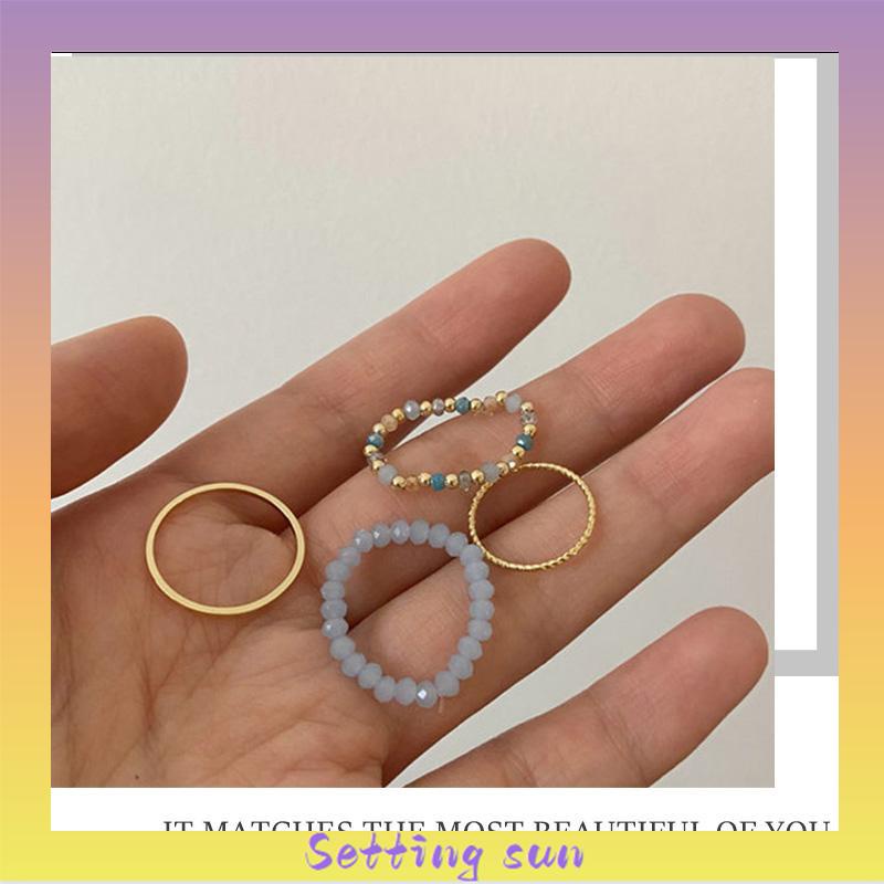 COD✨4PCS/ 1 Set Cincin Mutiara Desain berwarna Untuk Aksesoris Perhiasan Wanita  TN