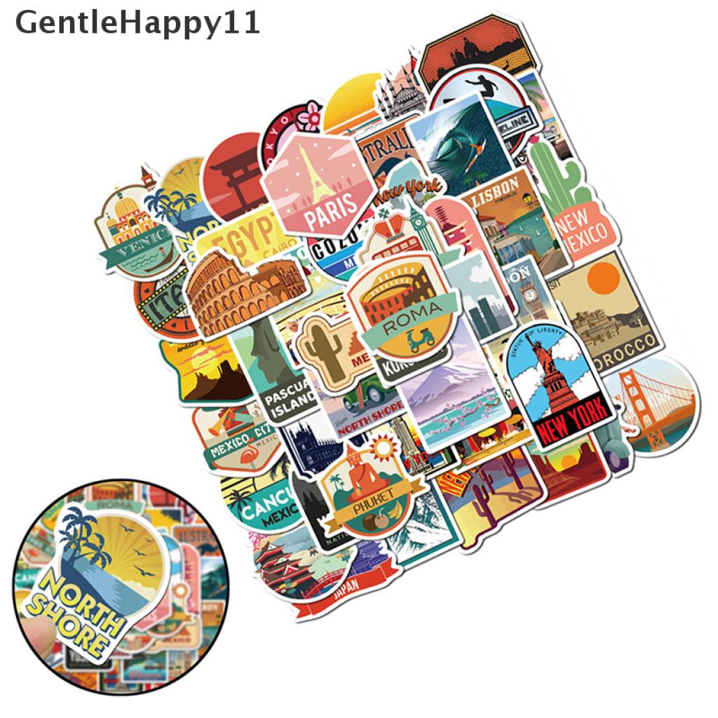 Gentlehappy 50pcs / Set Stiker Graffiti Motif Kartun Pemandangan Kota Anti Air Untuk Dekorasi Koper / Travel