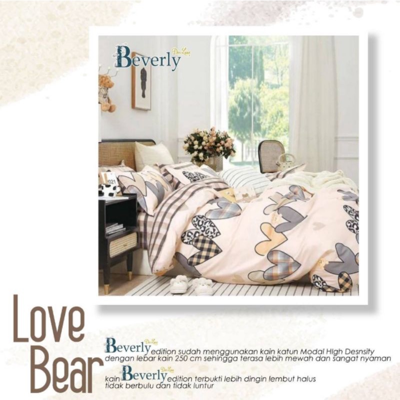 Bedcover Set Sprei Katun Lokal Motif Love Bear Coklat Uk Single 120 100 dan 90