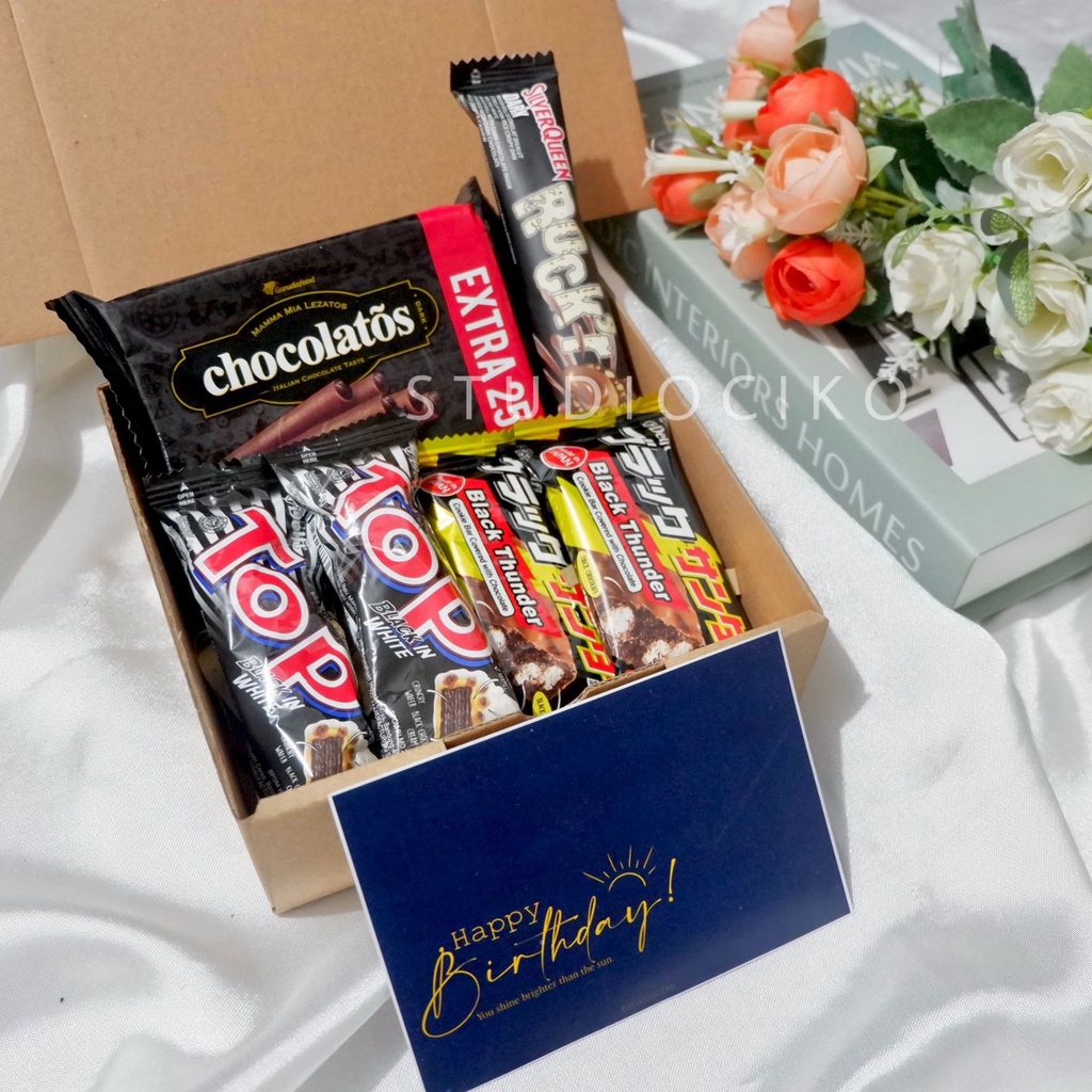 Kado Snack Box Ulang Tahun Cowok Cewek Valentine Hampers Lebaran Black Series