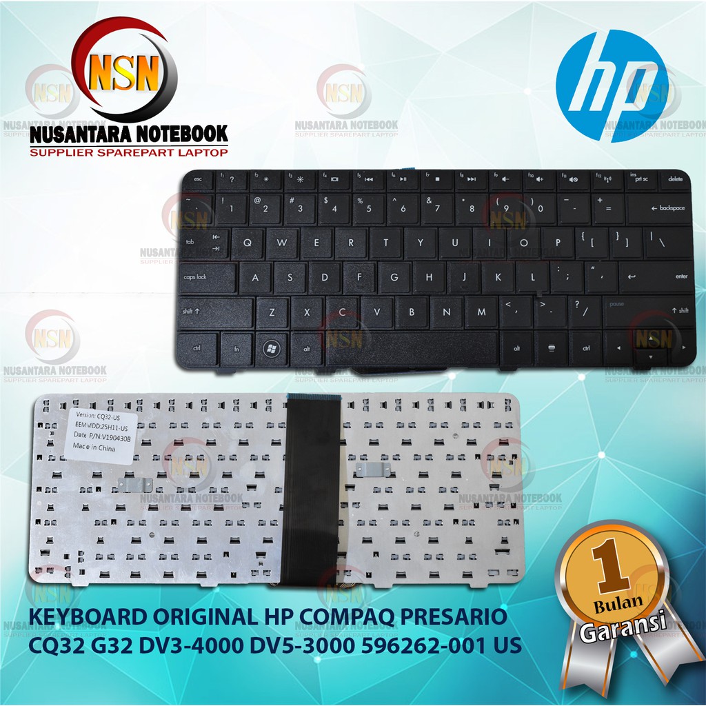 Keyboard Original HP Compaq Presario CQ32 G32 DV3-4000 596262-001 V150