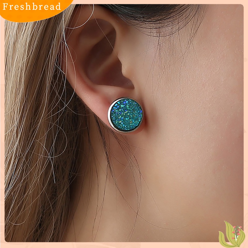 Fresh| Anting Stud Tindik Bentuk Bulat Motif Langit Berbintang Bahan Stainless Steel Untuk Wanita