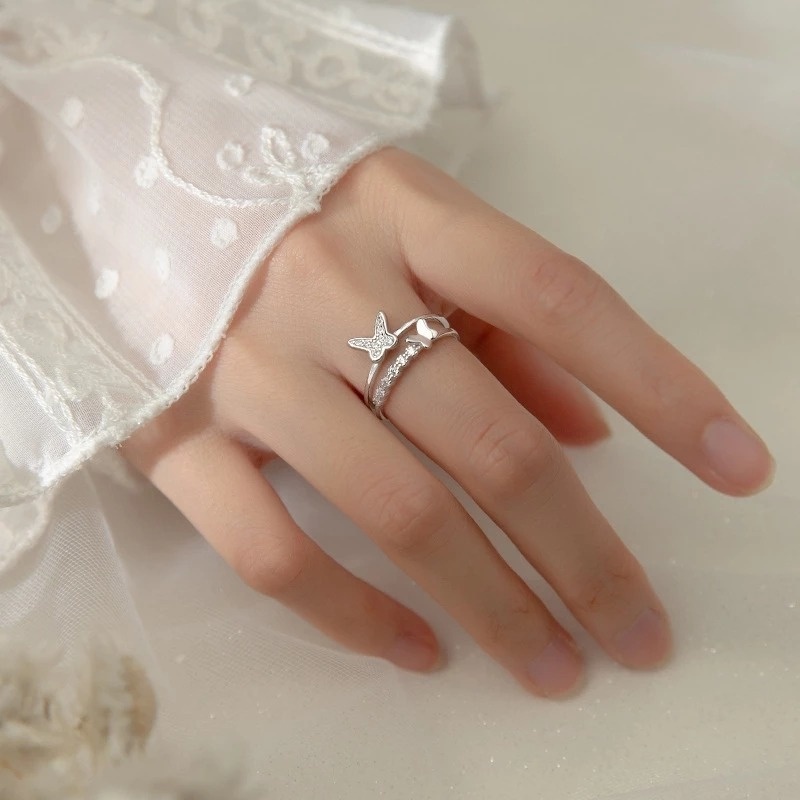 Cincin Model Double Layer Bentuk Kupu-Kupu Untuk Wanita