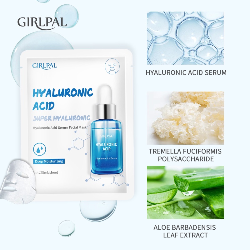 GIRLPAL HYALURONIC ACID SREUM FACIAL MASK Moisturizing Masker Face Sheet Mask Deep  Wajah Facial Skincare