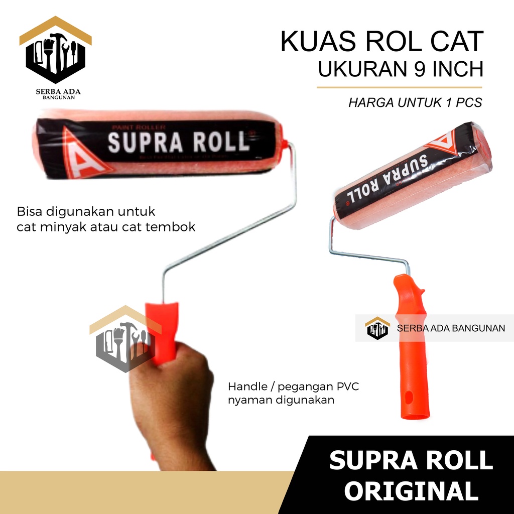 Kuas Roll Supra 9 inch / Kuas Gulung / Kuas Roll Besar Plus Gagang