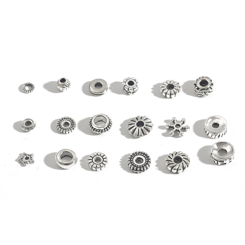 30/50/100/200 Pcs/Lot Mixed Diameter Mixed Aperture Antique Siilver Jewelry Components Alloy Bead Spacer for Making Bracelet