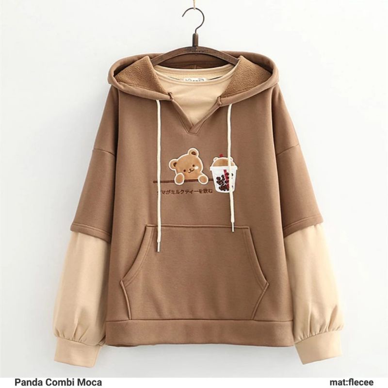 Panda comby sweater outerweae hoddie fashion remaja wanita