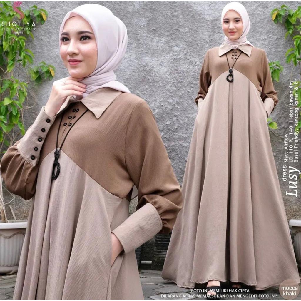 Lusy Dress Terbaru/ Gamis Crinkle Muslimah Terbaru Two Tone / Fashion Muslim Wanita Terkini / Baju Dress Murah