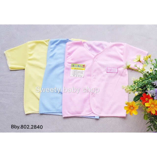 Baju bayi lengan pendek isi 6 PCS polos warna newborn 0-3m katun