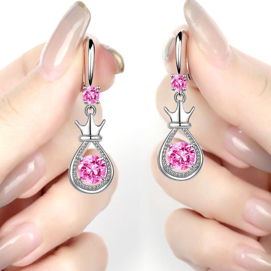 Hu Hu Hu Hu Hu Alat Bantu Pasang Kacamata♡ 1 Pasang Anting Bentuk Mahkota Aksen Berlian Imitasi Bahan Metal Untuk Wanita