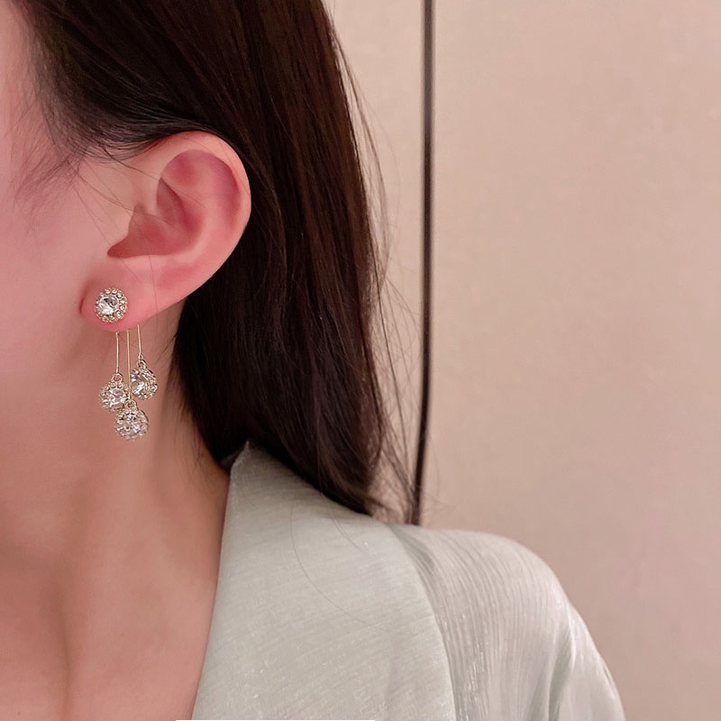 Anting Tusuk Gantung Bahan Sterling silver 925 Hias Zircon Gaya Mewah Berkilau Untuk Wanita