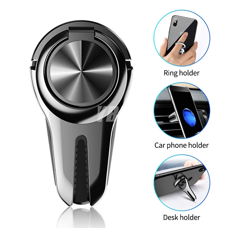 Universal Multipurpose Mobile Phone Holder / 360 Rotation Air Vent Clip Phone GPS Mount / Finger Ring Phone Bracket / Desk Tablet Mobile Phone Stand / Kompatibel dengan for iPhone 11 Pro XS Max Android Phone Xiaomi Huawei Samsung