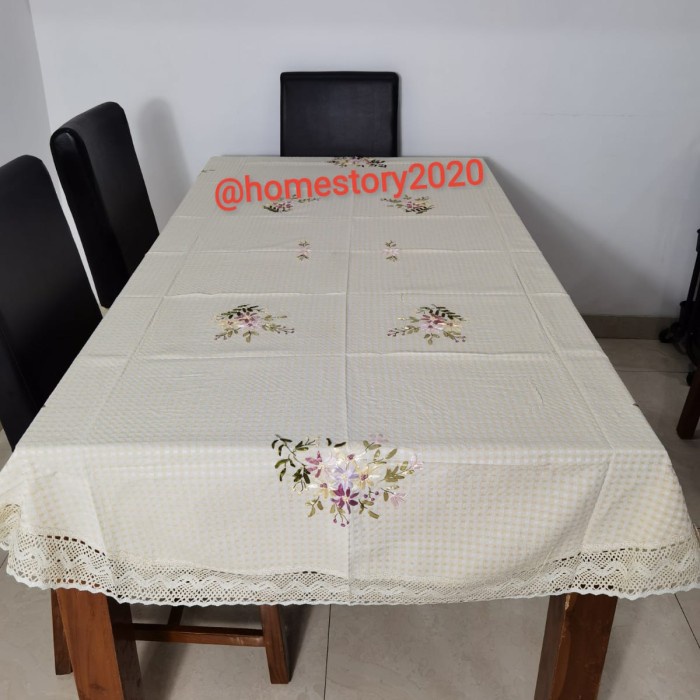 Taplak Meja Makan Kain Katun Sulam Pita Oval Kursi 6-8 Ukuran 150X225 Diskon