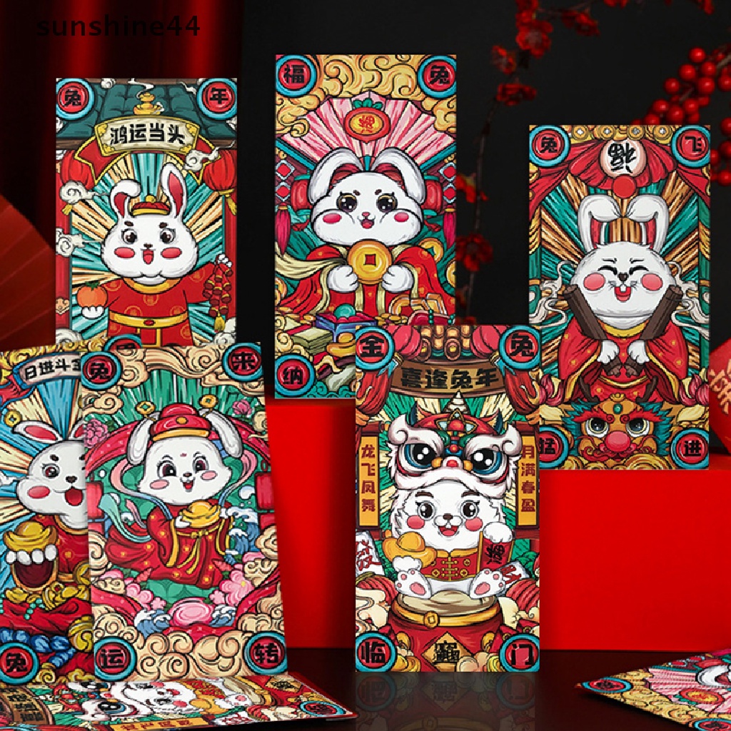 Sunshine 6PCS / Set 2023 Amplop Angpao Tahun Baru Cina / Imlek Motif Kartun Kelinci Untuk Anak