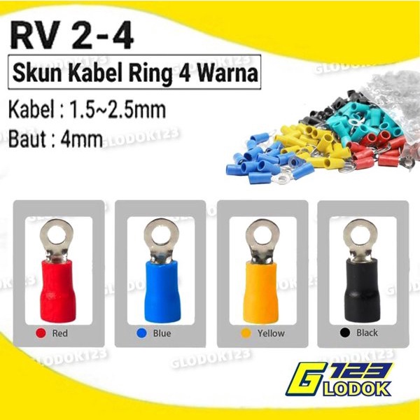 Terminal Skun Kabel Ring O Sekun Cable Lug Isolasi Insulated RV2 2-4