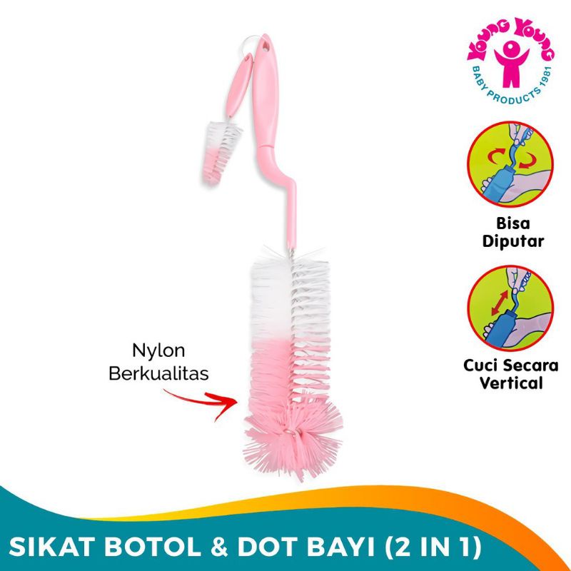 Sikat Botol &amp; Dot Bayi Merk Young-Young Rotasi 360 Derajat 2 pcs.