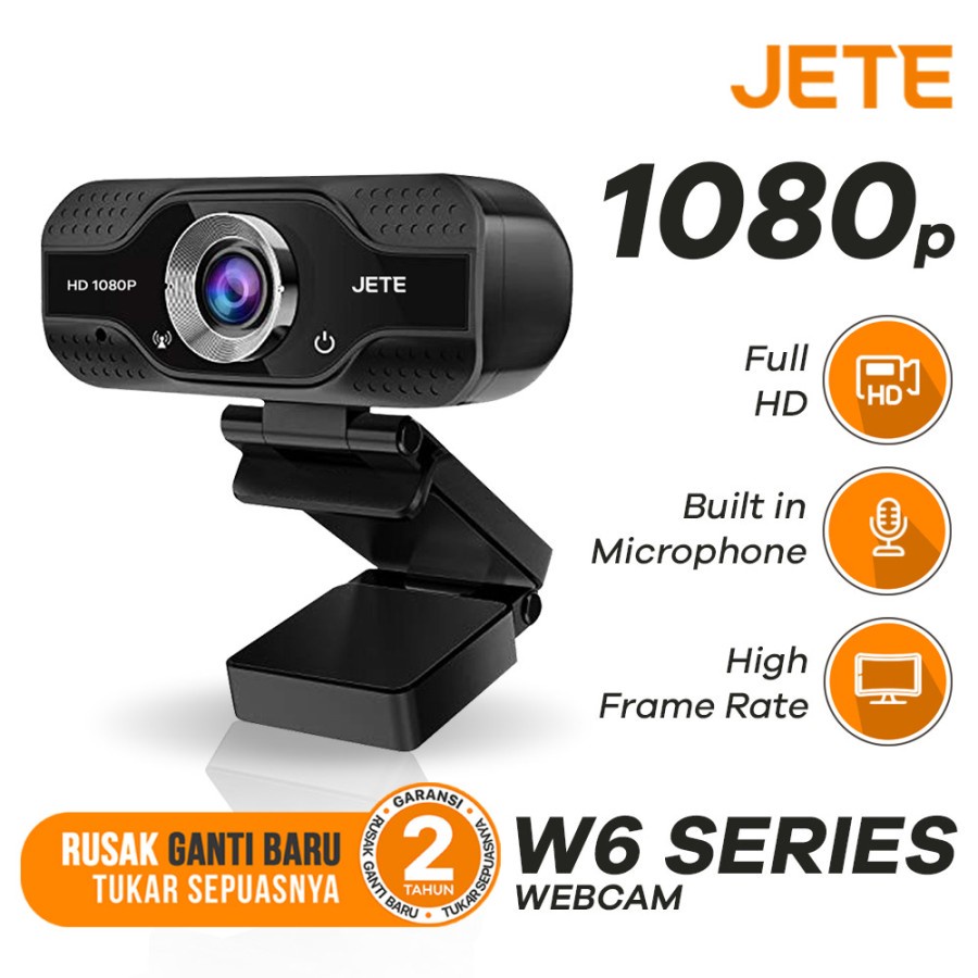 Webcam Full HD | Kamera PC 1080p | Camera PC 1080p Full HD JETE W6 with Build In Mic - Garansi 2 Tahun